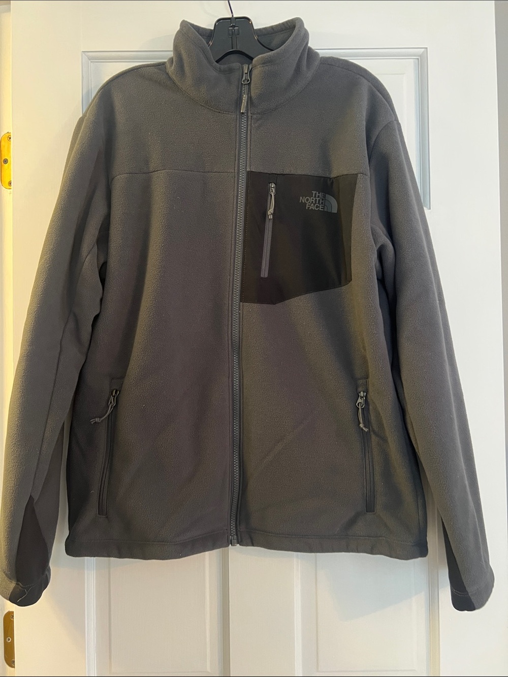 The North Face Men's Charcoal Gray Fleece Jacket with Chest Pocket